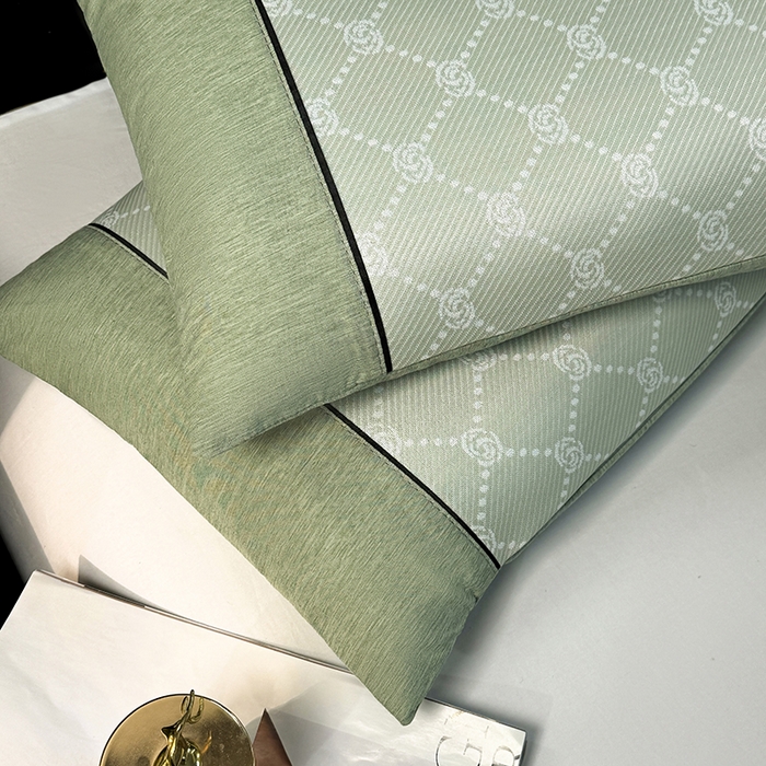 91家纺网 家纺一手货源 找家纺 小牛席业 2025新款小玫瑰PE冰丝夏凉枕枕头枕芯 绿色 35x55cm/只枕套+枕芯