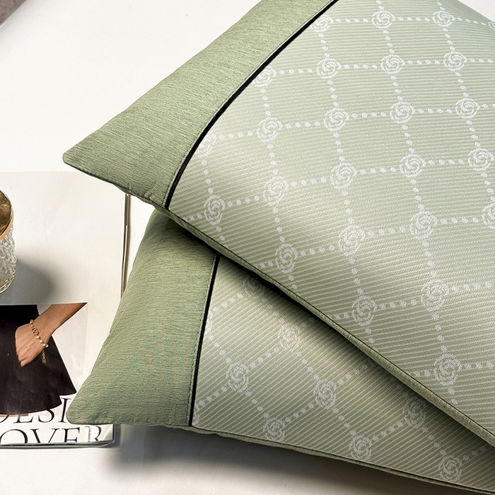 91家纺网 家纺一手货源 找家纺 小牛席业 2025新款小玫瑰PE冰丝夏凉枕枕头枕芯 绿色 35x55cm/只枕套+枕芯