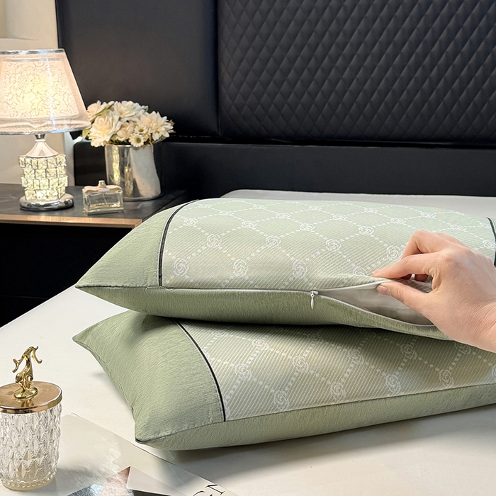 91家纺网 家纺一手货源 找家纺 小牛席业 2025新款小玫瑰PE冰丝夏凉枕枕头枕芯 绿色 35x55cm/只枕套+枕芯