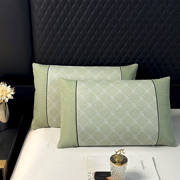 91家纺网 家纺一手货源 找家纺 小牛席业 2025新款小玫瑰PE冰丝夏凉枕枕头枕芯 绿色 35x55cm/只枕套+枕芯