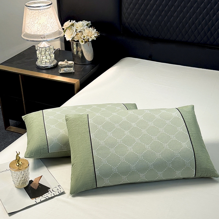 91家纺网 家纺一手货源 找家纺 小牛席业 2025新款小玫瑰PE冰丝夏凉枕枕头枕芯 绿色 35x55cm/只枕套+枕芯
