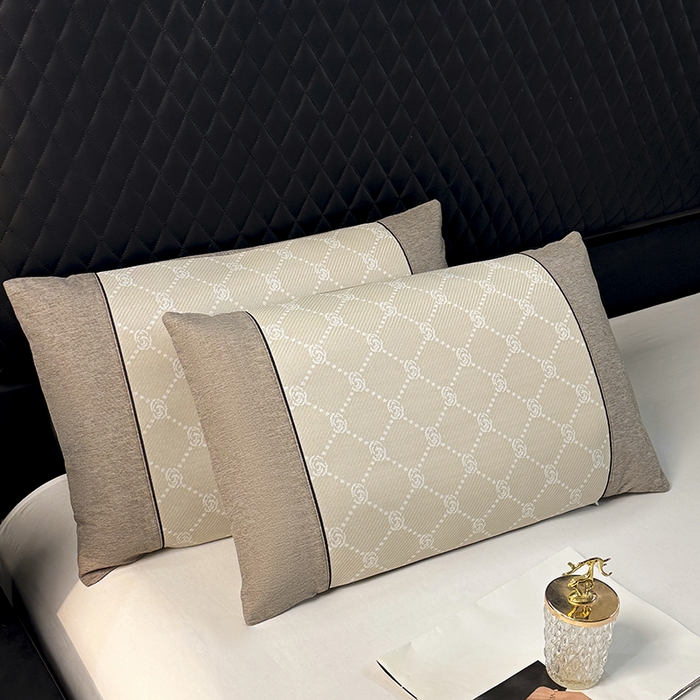 91家纺网 家纺一手货源 找家纺 小牛席业 2025新款小玫瑰PE冰丝夏凉枕枕头枕芯 香槟 35x55cm/只枕套+枕芯