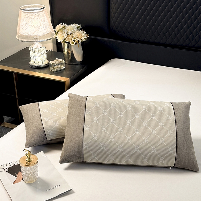 91家纺网 家纺一手货源 找家纺 小牛席业 2025新款小玫瑰PE冰丝夏凉枕枕头枕芯 香槟 35x55cm/只枕套+枕芯