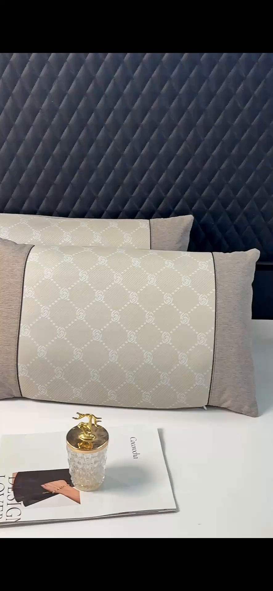 91家纺网 家纺一手货源 找家纺 小牛席业 2025新款小玫瑰PE冰丝夏凉枕枕头枕芯 香槟 35x55cm/只枕套+枕芯