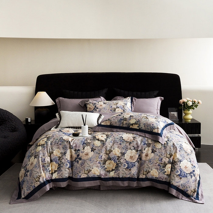 威克凯丽 2024新款长绒棉数码印花100S磨毛双拼四件套 原蕊-B紫灰C电光蓝