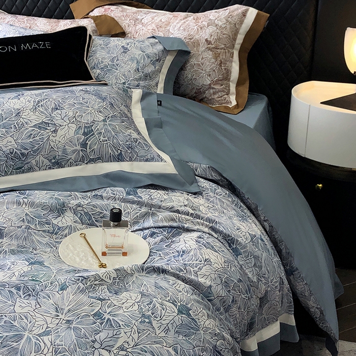 91家纺网 家纺一手货源 找家纺 威克凯丽 2024新款100S缎面数码印花四件套 繁花-兰