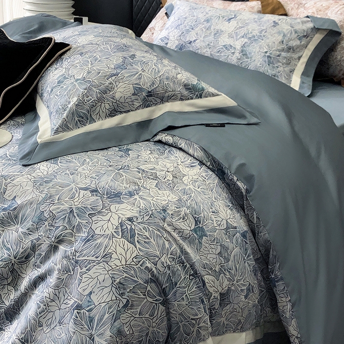 91家纺网 家纺一手货源 找家纺 威克凯丽 2024新款100S缎面数码印花四件套 繁花-兰