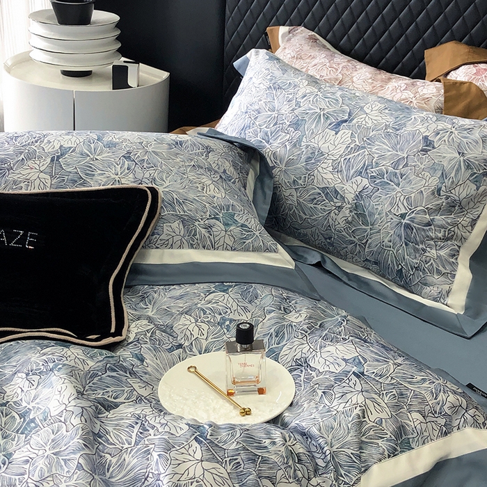 91家纺网 家纺一手货源 找家纺 威克凯丽 2024新款100S缎面数码印花四件套 繁花-兰