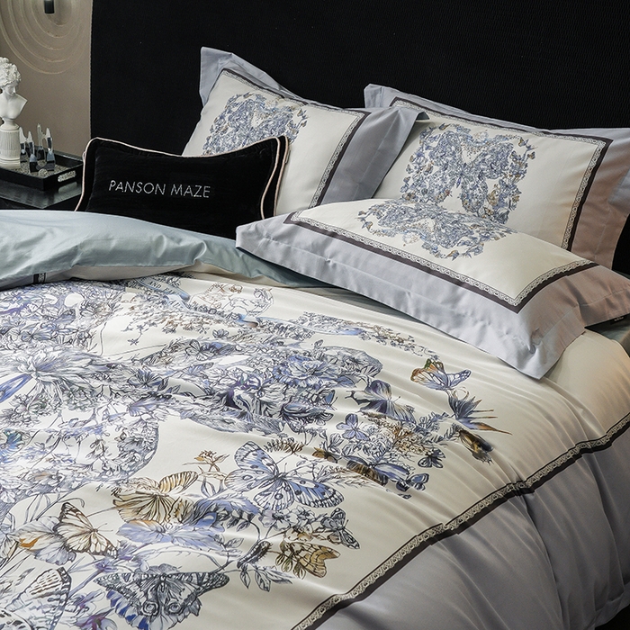 91家纺网 家纺一手货源 找家纺 威克凯丽 2024新款100S缎面数码印花四件套 蝴蝶 兰