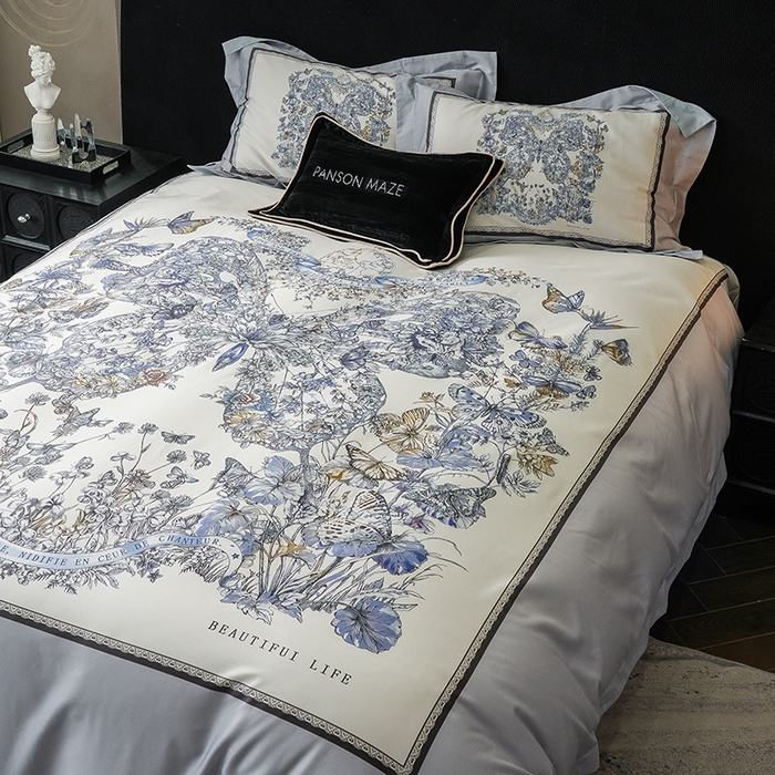 91家纺网 家纺一手货源 找家纺 威克凯丽 2024新款100S缎面数码印花四件套 蝴蝶 兰