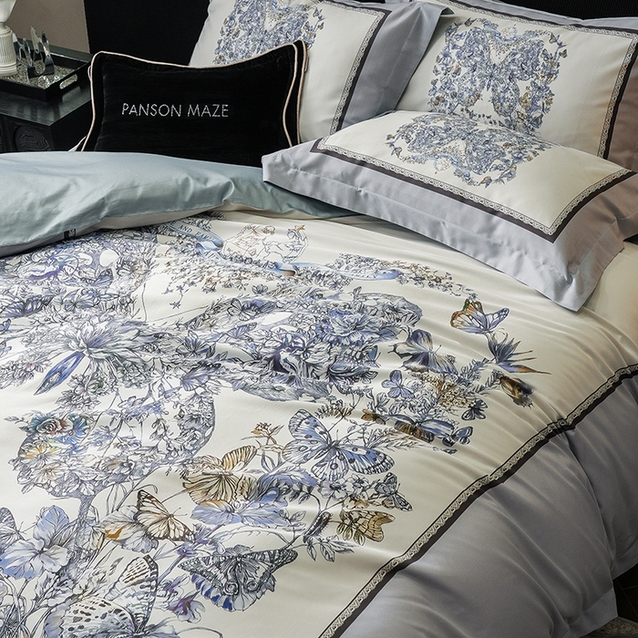 91家纺网 家纺一手货源 找家纺 威克凯丽 2024新款100S缎面数码印花四件套 蝴蝶 兰