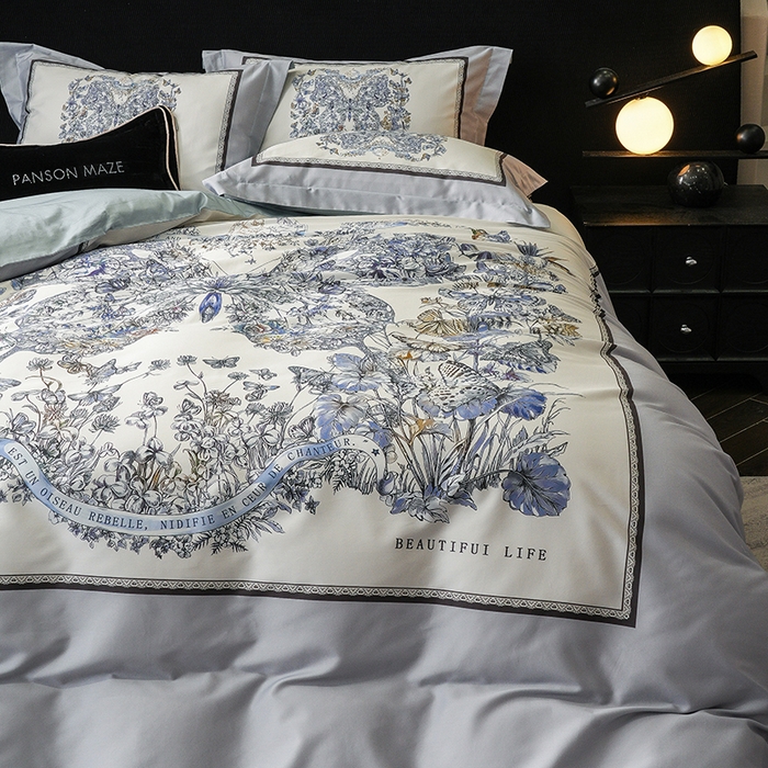 91家纺网 家纺一手货源 找家纺 威克凯丽 2024新款100S缎面数码印花四件套 蝴蝶 兰