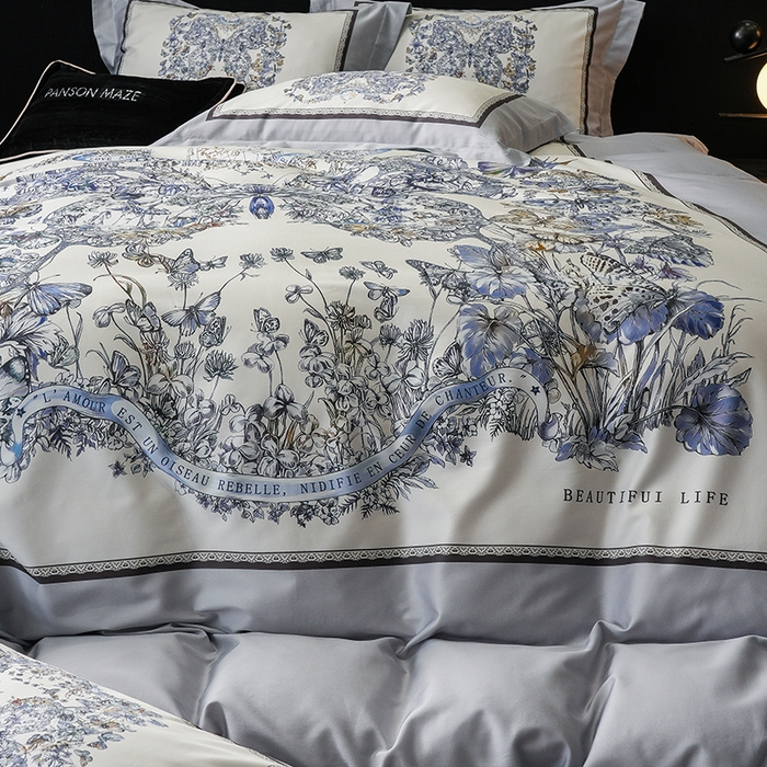 91家纺网 家纺一手货源 找家纺 威克凯丽 2024新款100S缎面数码印花四件套 蝴蝶 兰