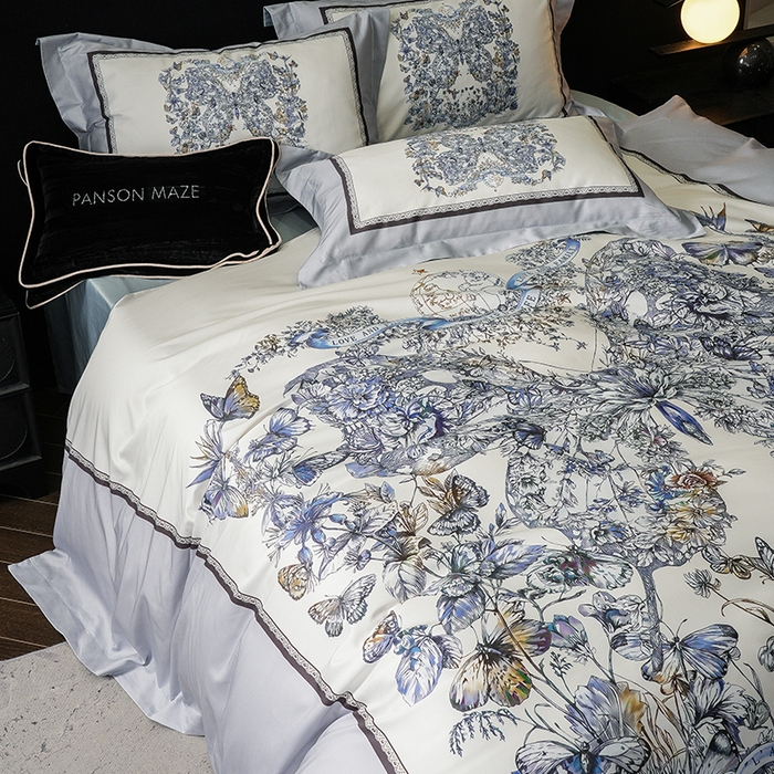 91家纺网 家纺一手货源 找家纺 威克凯丽 2024新款100S缎面数码印花四件套 蝴蝶 兰