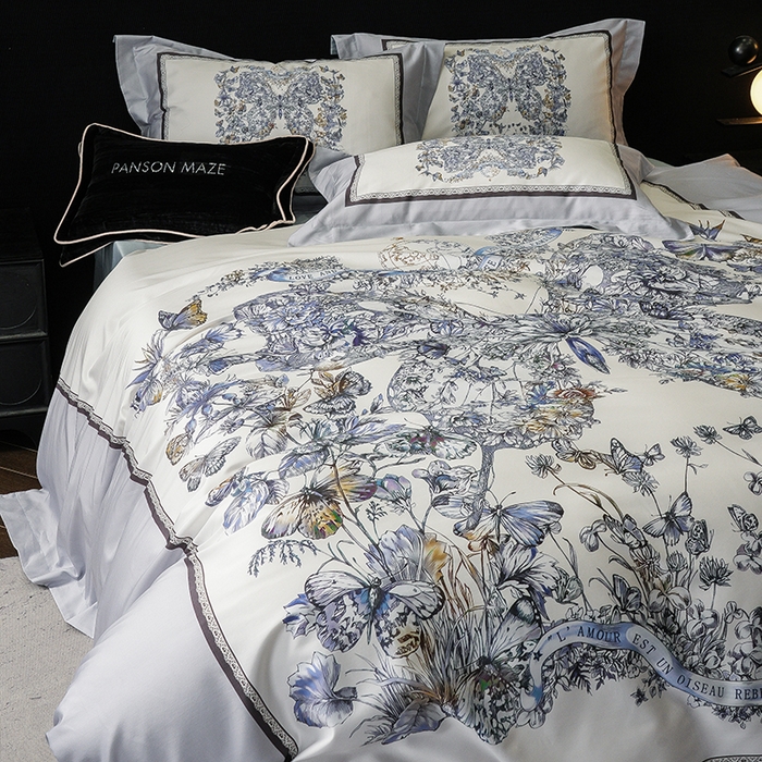 91家纺网 家纺一手货源 找家纺 威克凯丽 2024新款100S缎面数码印花四件套 蝴蝶 兰