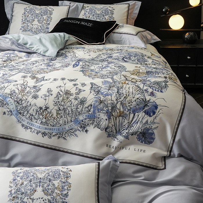 91家纺网 家纺一手货源 找家纺 威克凯丽 2024新款100S缎面数码印花四件套 蝴蝶 兰