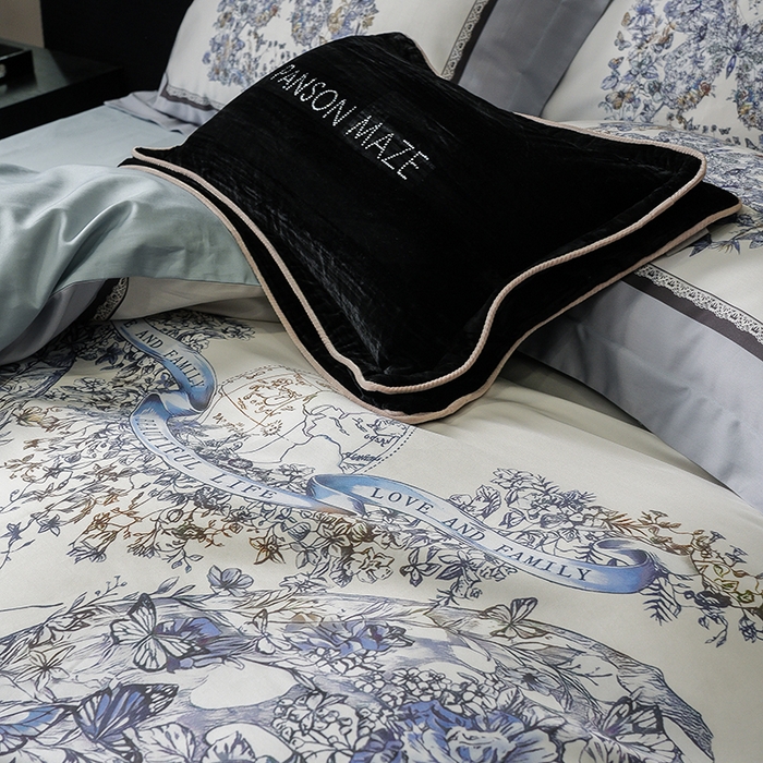 91家纺网 家纺一手货源 找家纺 威克凯丽 2024新款100S缎面数码印花四件套 蝴蝶 兰