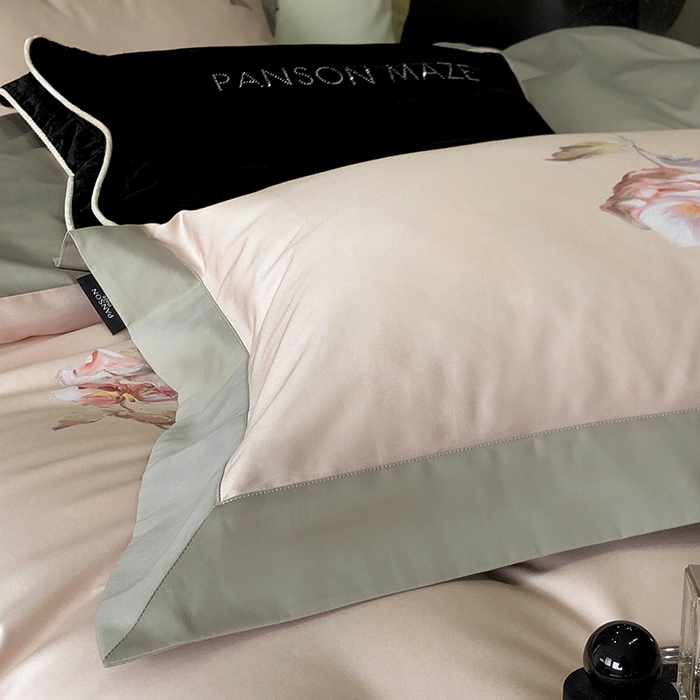 91家纺网 家纺一手货源 找家纺 威克凯丽 2024新款100S缎面数码印花四件套 花似锦-粉