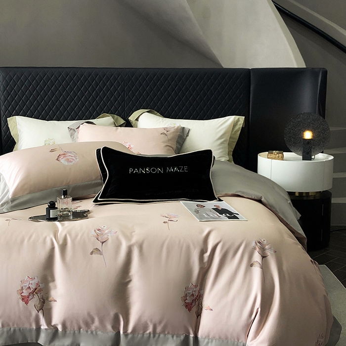 91家纺网 家纺一手货源 找家纺 威克凯丽 2024新款100S缎面数码印花四件套 花似锦-粉