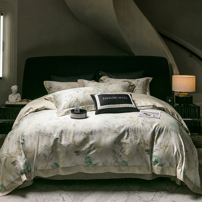 威克凯丽 2024新款100S缎面数码印花四件套 阑珊屿（灰绿）