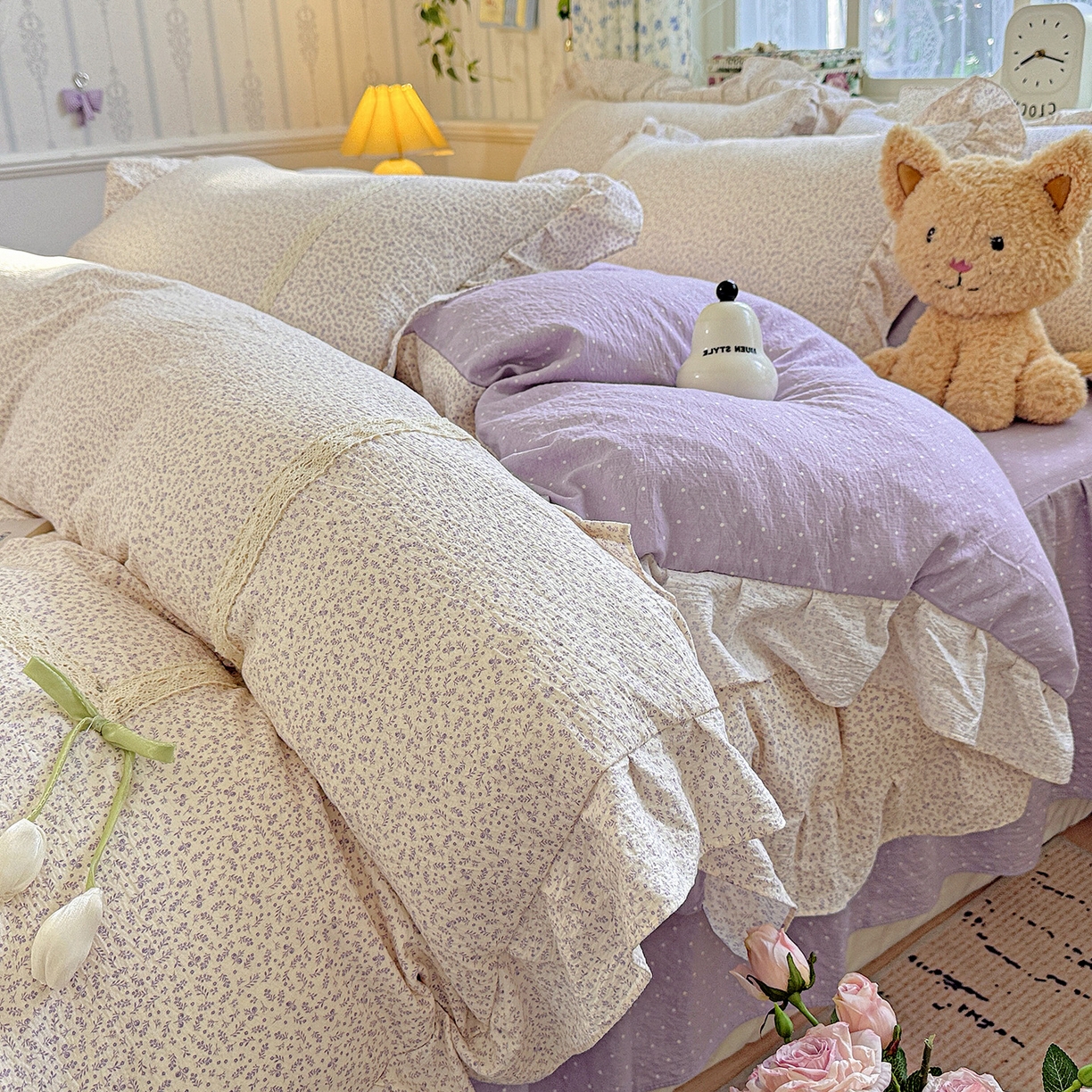 （总）富米莱（原臻工厂） 2025新款韩式云感亲肤棉蝴蝶结工艺床盖床裙四件套