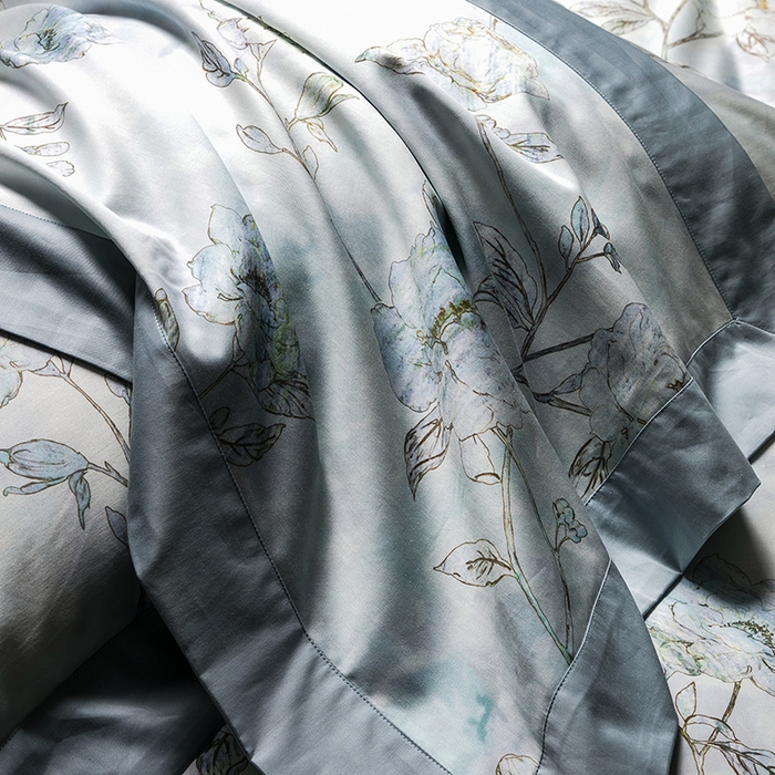 91家纺网 家纺一手货源 找家纺 威克凯丽 2024新款100S缎面数码印花四件套 阑珊屿（软香兰）