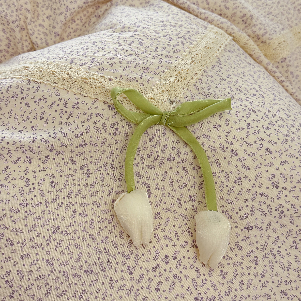 91家纺网 家纺一手货源 找家纺 富米莱（原臻工厂） 2025新款韩式云感亲肤棉蝴蝶结工艺床盖床裙四件套 韩系小波点-丁香紫