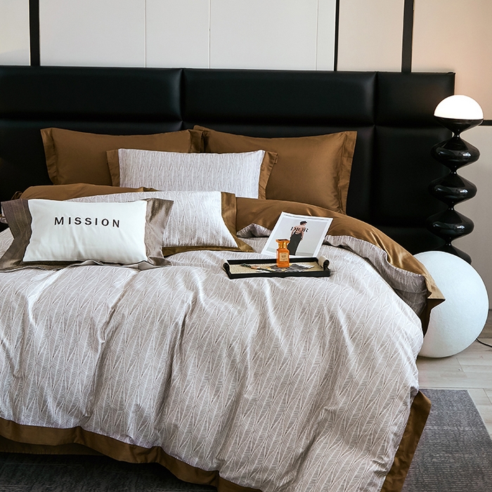 91家纺网 家纺一手货源 找家纺 威克凯丽 2024新款100S缎面数码印花四件套 劳伦斯-咖改