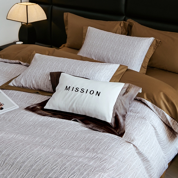 91家纺网 家纺一手货源 找家纺 威克凯丽 2024新款100S缎面数码印花四件套 劳伦斯-咖改