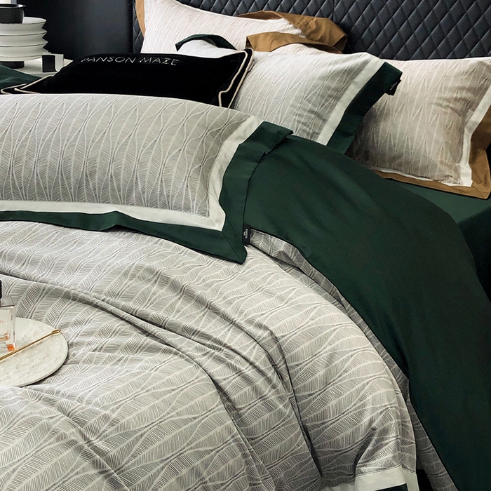 91家纺网 家纺一手货源 找家纺 威克凯丽 2024新款100S缎面数码印花四件套 劳伦斯-绿