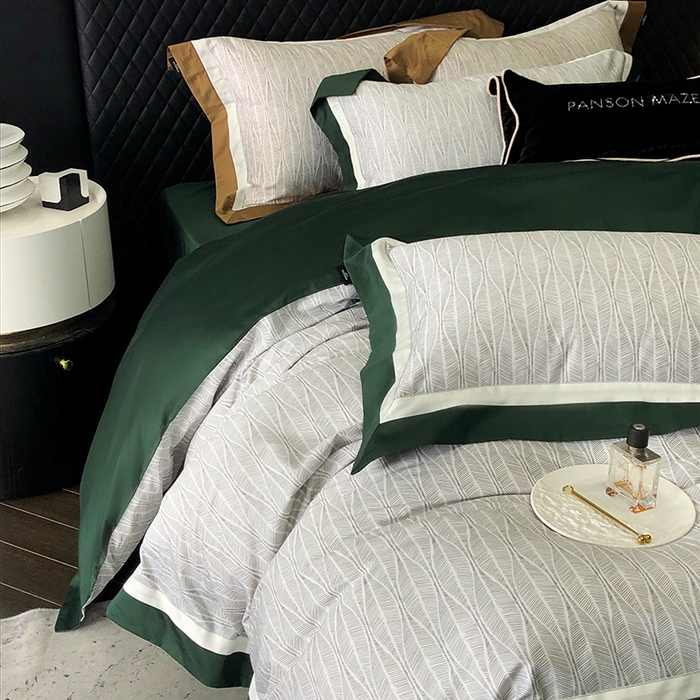 91家纺网 家纺一手货源 找家纺 威克凯丽 2024新款100S缎面数码印花四件套 劳伦斯-绿