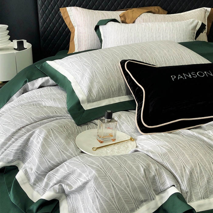 91家纺网 家纺一手货源 找家纺 威克凯丽 2024新款100S缎面数码印花四件套 劳伦斯-绿