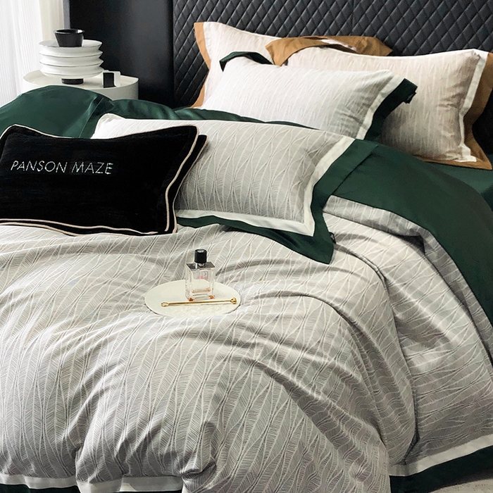 91家纺网 家纺一手货源 找家纺 威克凯丽 2024新款100S缎面数码印花四件套 劳伦斯-绿