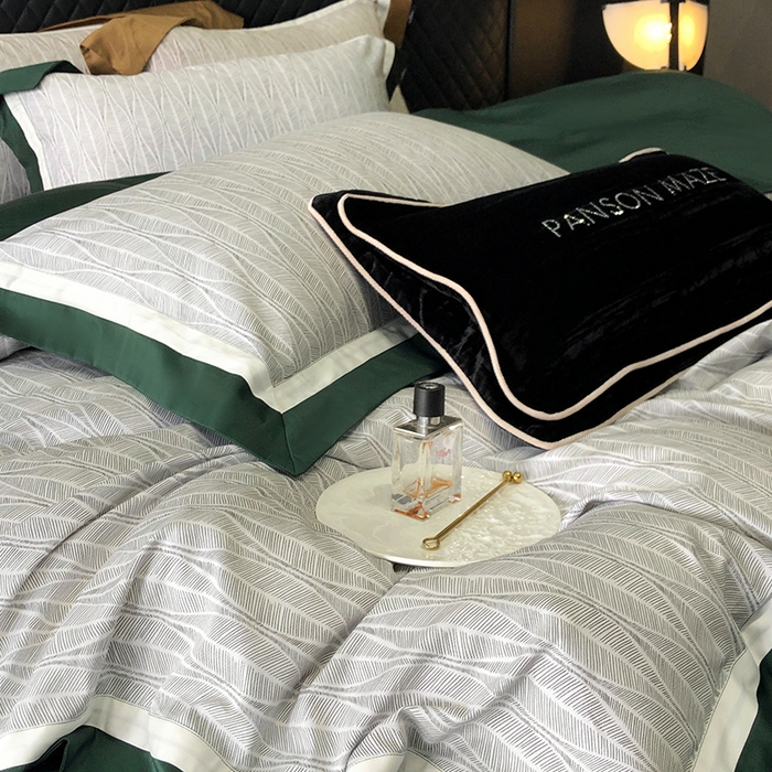 91家纺网 家纺一手货源 找家纺 威克凯丽 2024新款100S缎面数码印花四件套 劳伦斯-绿