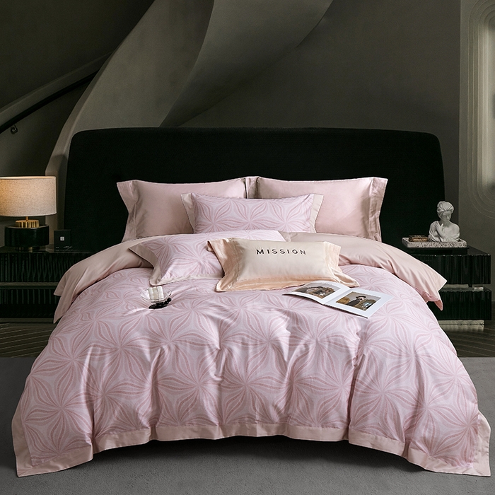 威克凯丽 2024新款100S缎面数码印花四件套 西西里-爱旦粉