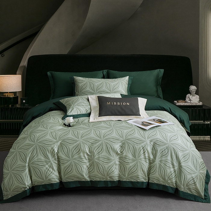 威克凯丽 2024新款100S缎面数码印花四件套 西西里-墨绿