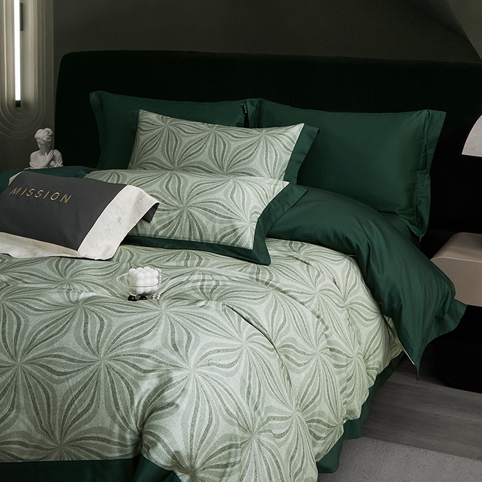 91家纺网 家纺一手货源 找家纺 威克凯丽 2024新款100S缎面数码印花四件套 西西里-墨绿