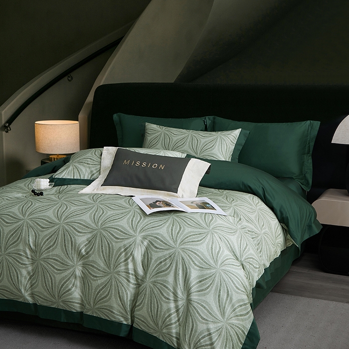 91家纺网 家纺一手货源 找家纺 威克凯丽 2024新款100S缎面数码印花四件套 西西里-墨绿