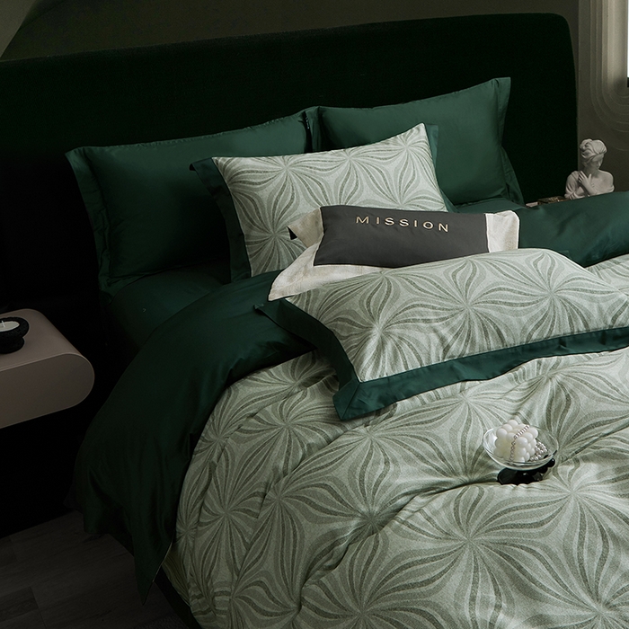 91家纺网 家纺一手货源 找家纺 威克凯丽 2024新款100S缎面数码印花四件套 西西里-墨绿