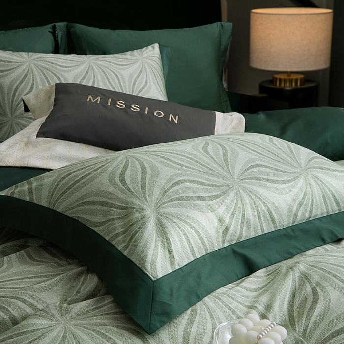 91家纺网 家纺一手货源 找家纺 威克凯丽 2024新款100S缎面数码印花四件套 西西里-墨绿