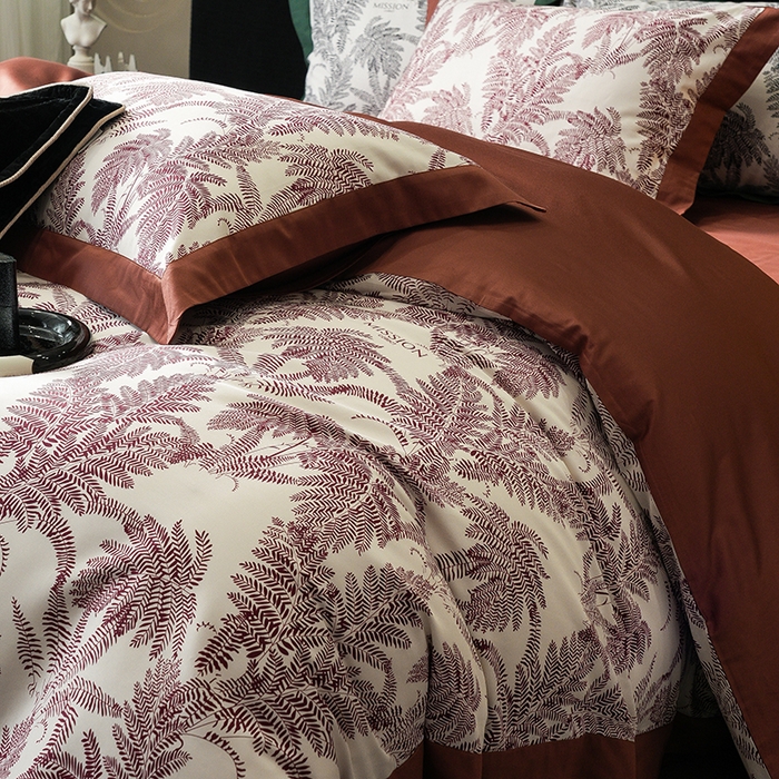 91家纺网 家纺一手货源 找家纺 威克凯丽 2024新款100S缎面数码印花四件套 夏日风情 红