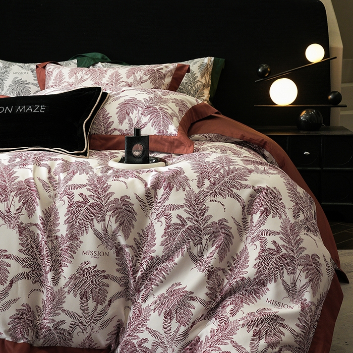 91家纺网 家纺一手货源 找家纺 威克凯丽 2024新款100S缎面数码印花四件套 夏日风情 红