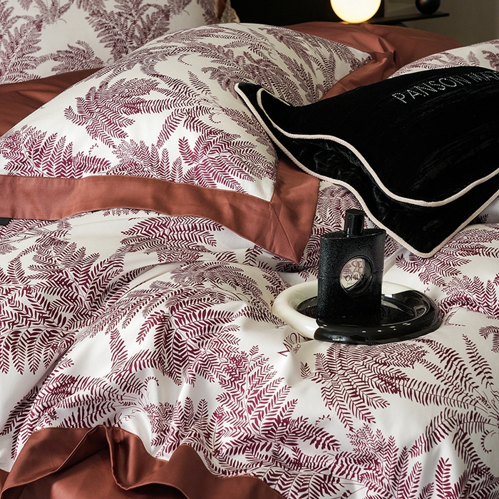 91家纺网 家纺一手货源 找家纺 威克凯丽 2024新款100S缎面数码印花四件套 夏日风情 红