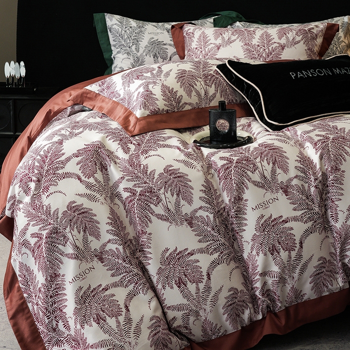 91家纺网 家纺一手货源 找家纺 威克凯丽 2024新款100S缎面数码印花四件套 夏日风情 红