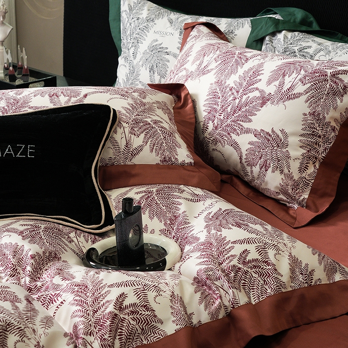 91家纺网 家纺一手货源 找家纺 威克凯丽 2024新款100S缎面数码印花四件套 夏日风情 红