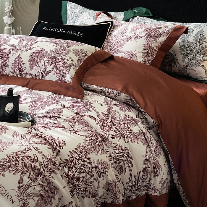 91家纺网 家纺一手货源 找家纺 威克凯丽 2024新款100S缎面数码印花四件套 夏日风情 红