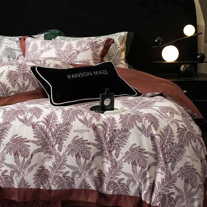 91家纺网 家纺一手货源 找家纺 威克凯丽 2024新款100S缎面数码印花四件套 夏日风情 红