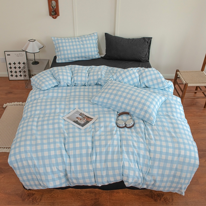 91家纺网 家纺一手货源 找家纺 尤米 2025新款亲肤舒适混搭ins风四件套系列 蓝调慕斯