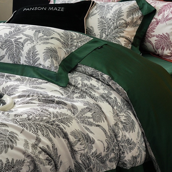 91家纺网 家纺一手货源 找家纺 威克凯丽 2024新款100S缎面数码印花四件套 夏日风情 绿