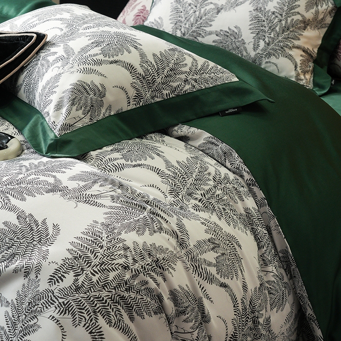 91家纺网 家纺一手货源 找家纺 威克凯丽 2024新款100S缎面数码印花四件套 夏日风情 绿